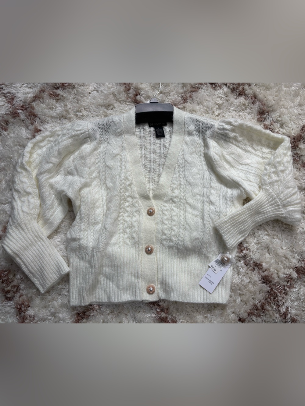 Chunky Cable V‑Neck Button Cardigan - Cream